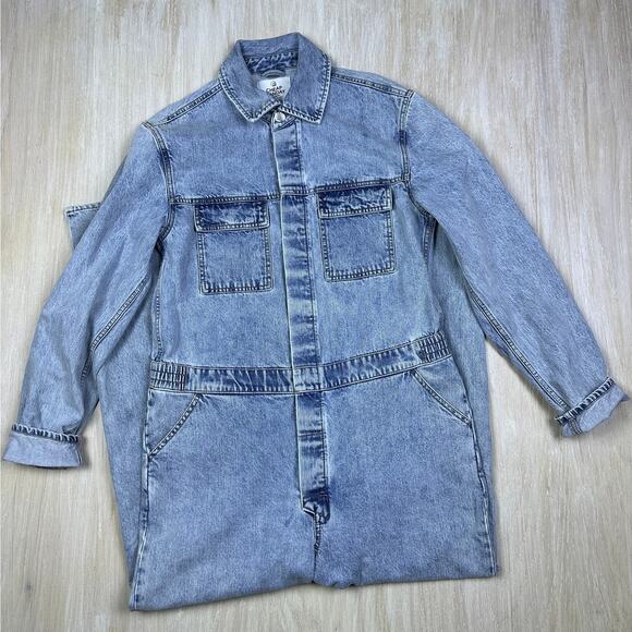 UO Cheap Monday Rigid Denim Boiler Suit Coverall Denim Jean Jumpsuit Medium - Picture 1 of 16